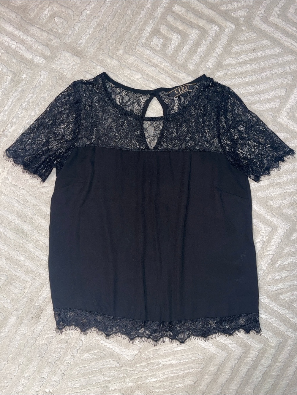 Lipsy Black Lace Short Sleeve T-shirt Blouse | US Size 2